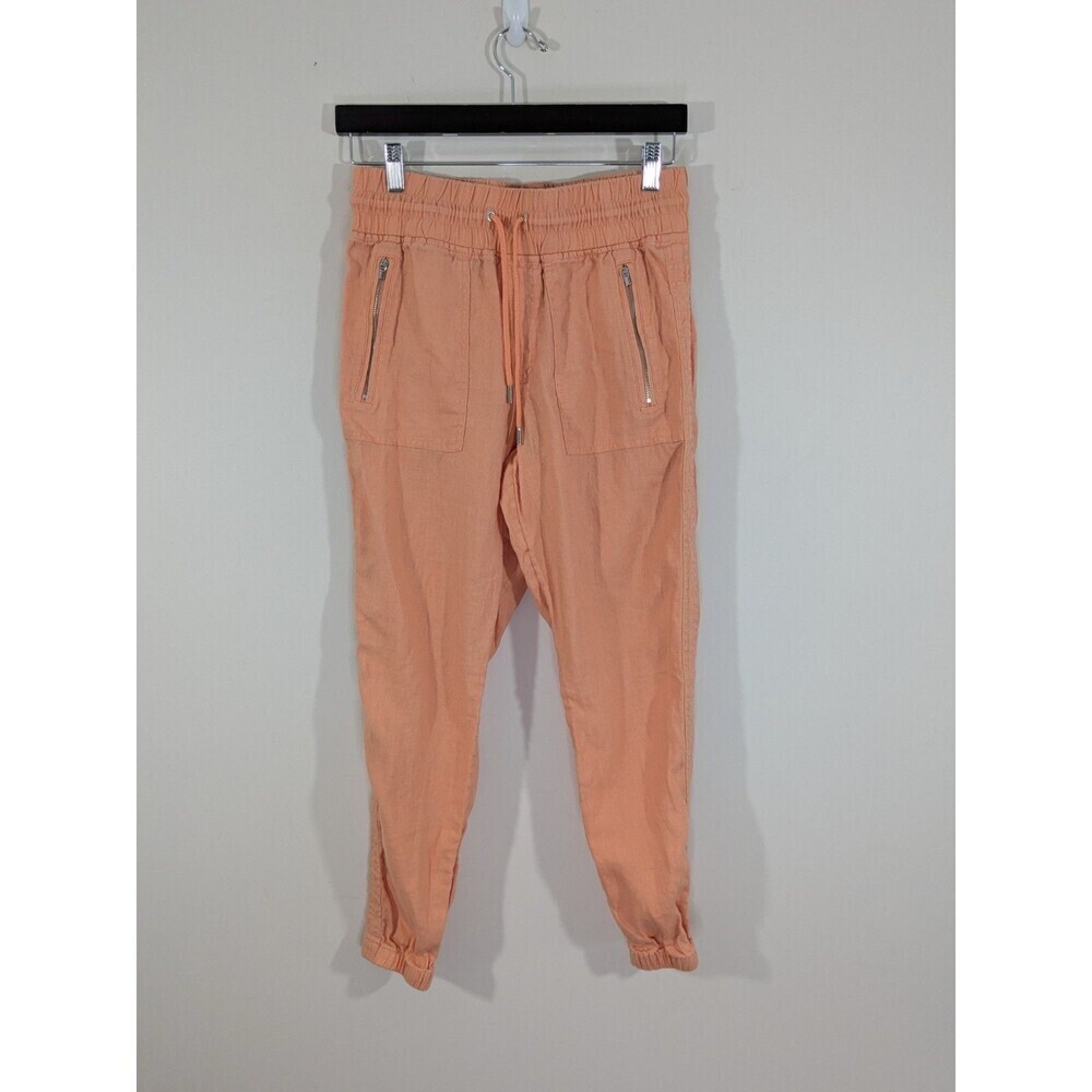 Athleta Cabo Linen Jogger In Cactus Peach Size 4 Zipper Pockets Drawstring Beach